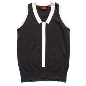 Ben Sherman Women's S Navy and White Collar Illusion Retro Sweater Vest